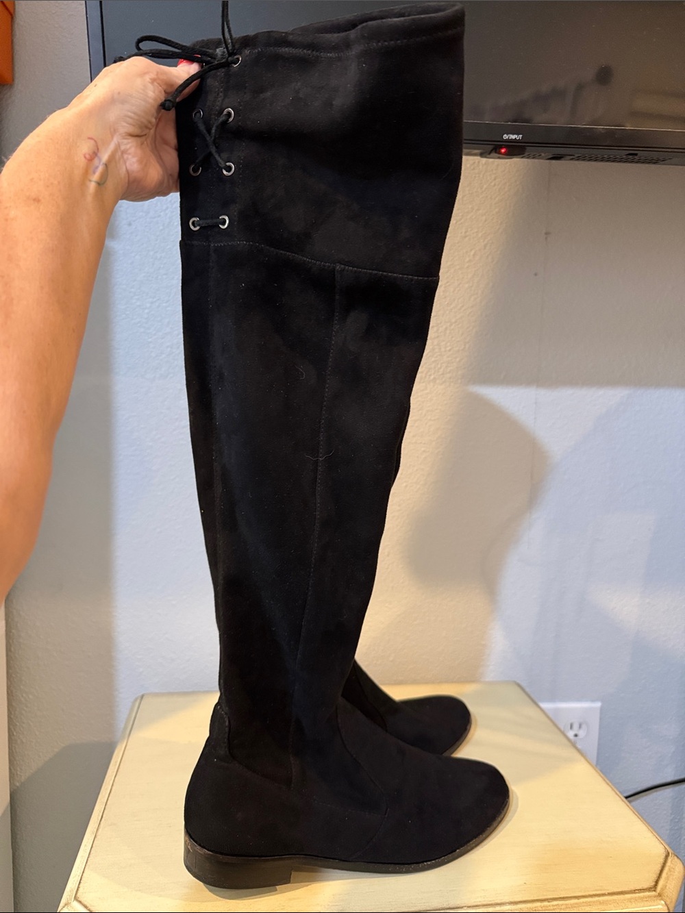 Vince Camuto Black Suede Over-the-Knee Lace-Up Boots
